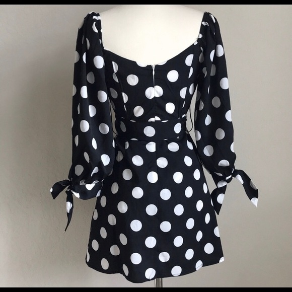 off the shoulder long sleeve polka dot dress - Picture 6 of 8